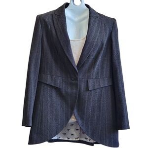 M & S-Limited Collection Blazer-14-Gray-Horse Lining-Tailored Equestrian-Preppy